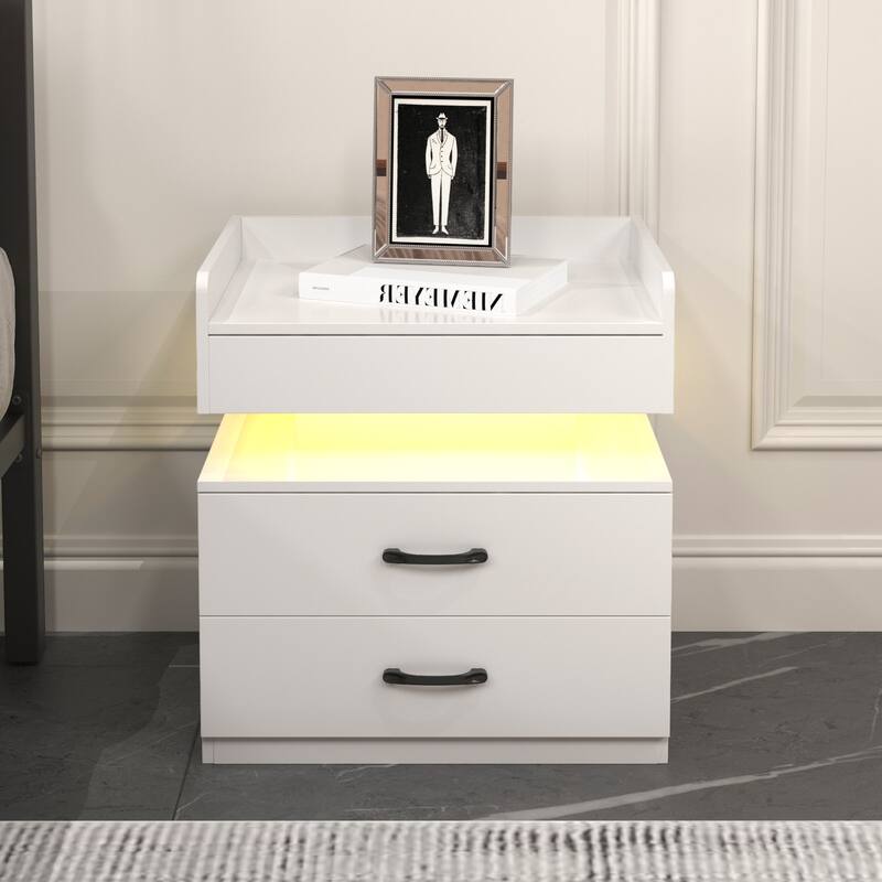 Nightstand with LED Strip Light and 2 Drawers, Bedside End Table with Storage for Bedroom Living Room Study