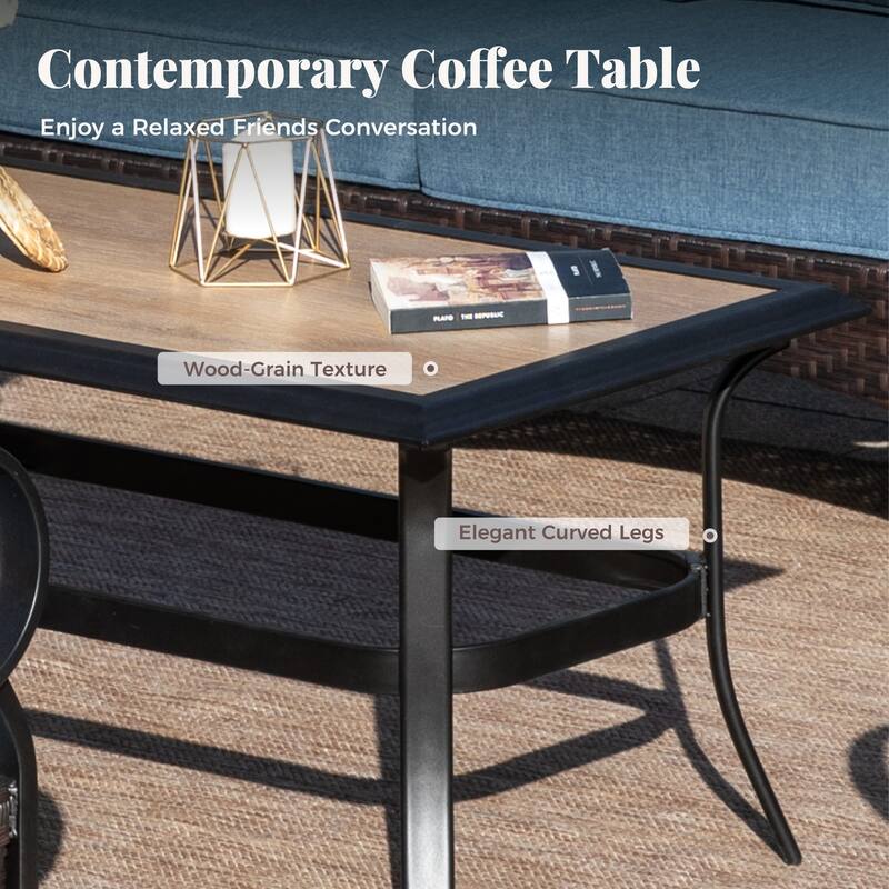 MAISON ARTS Patio Furniture Set with 56" Fire Pit Table, Deep Seating Sofa & Swivel, Rocking, and Fixed Chairs (5 Seats, Beige)