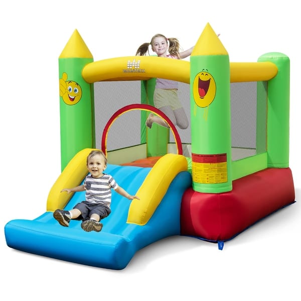 slide 2 of 9, Gymax Inflatable Bounce House w/ Slide Jumping Area & Basketball Hoop Green - Kids