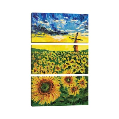 iCanvas "Sunflowers Landscape" by Nataly Mak 3-Piece Canvas Wall Art Set