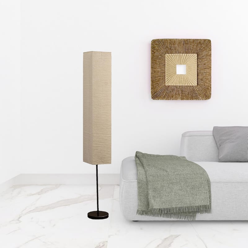 HomeRoots 63" Black Column Floor Lamp With Off White Rectangular Paper Shade - 8