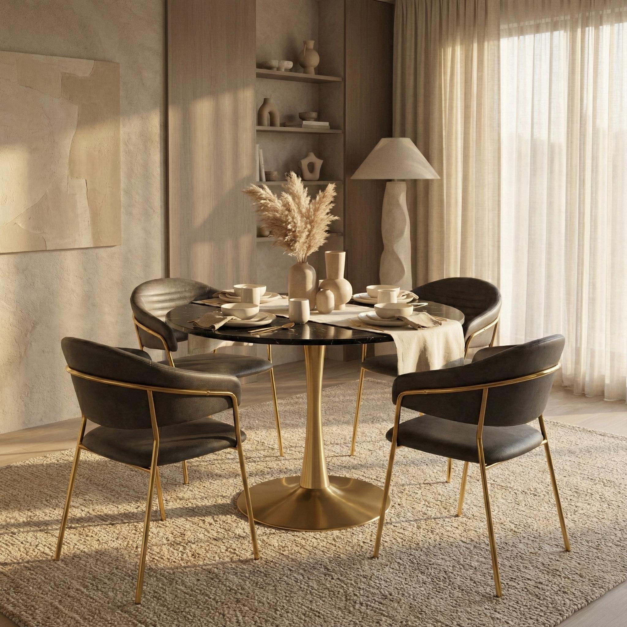 Bristol 40" Modern Round Dining Table with Accent Gold Steel Pedestal Base, Scratch-Resistant and Easy-Care
