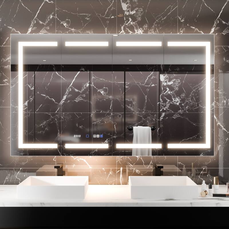 36'' H Recessed or Surface Mounted Bathroom LED Mirror Cabinet With Defogger, Dimmer, 10x magnifying