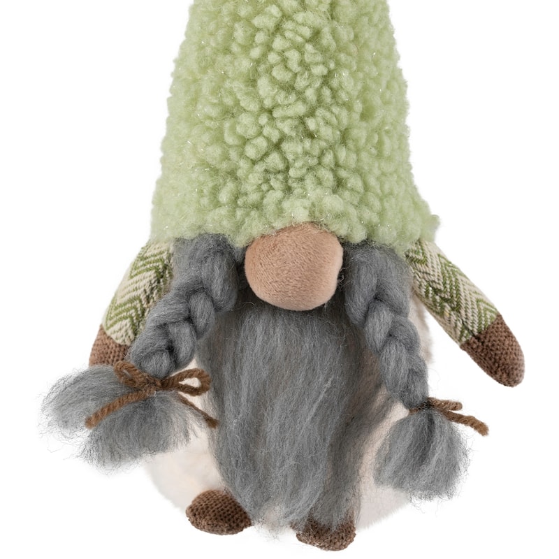 Gnome Girl in Faux Fur Hat Christmas Figure - 12" - Green