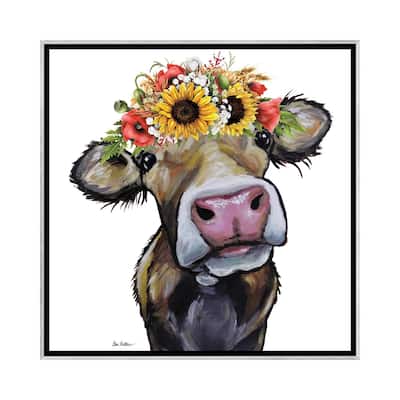 iCanvas "Cow Sunflower Art, Hazel" by Hippie Hound Studios Framed