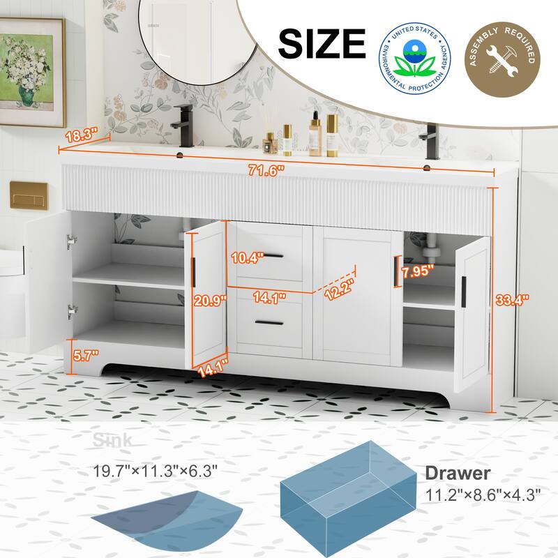 Wavy Line 30"/36"/48" Bathroom Vanity Set with Sink & Faucet