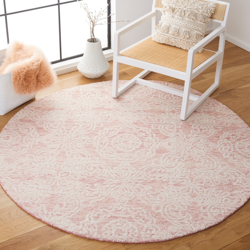 SAFAVIEH Handmade Metro Bhavani French Country Wool Rug - 6' Round - Dark Pink/Ivory