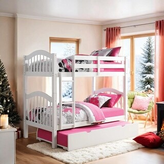 Elegant Twin over Twin Convertible Bunk Bed with Slat System, Guard-Rail & Ladder, Easily Converts to Two Separate Beds