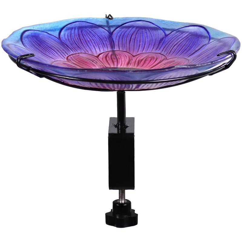 Deck-Mounted Glass Bird Bath with Stake