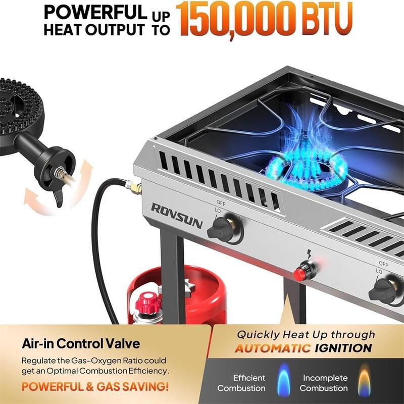 2 Burner 150,000 BTU Gas Propane Stove With Wheels