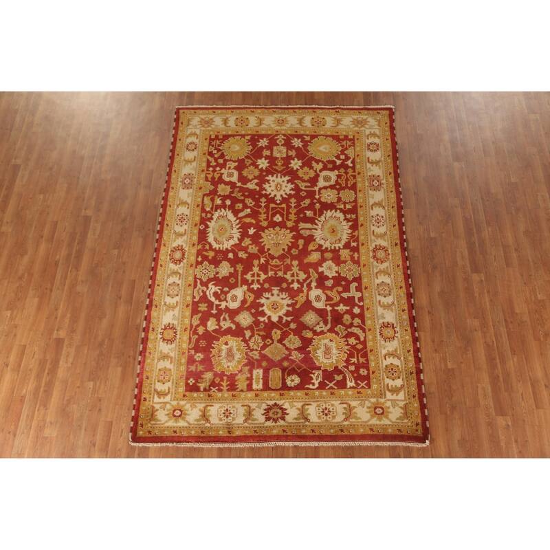 All-Over Agra Indian Area Rug Handmade Wool Carpet - 6'0"x 9'2"