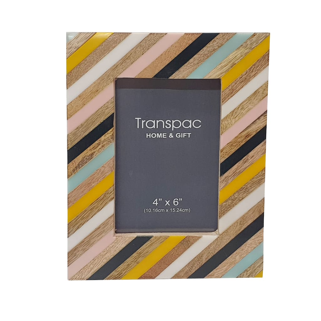 Transpac Wood 8.5 in. Striped Pattern Frame 6x4 Opening
