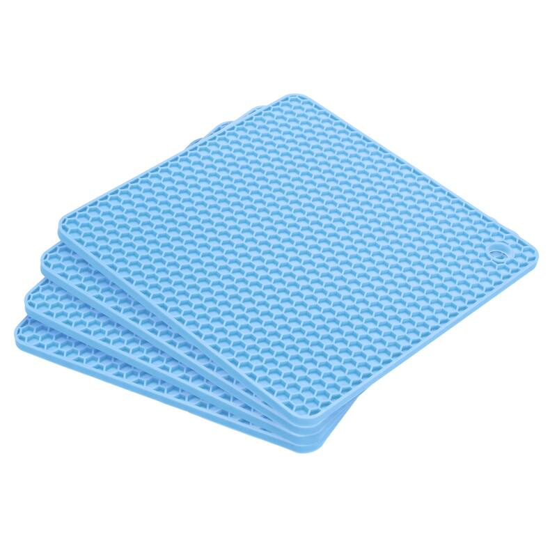 Silicone Trivet Mats 4pcs, Hot Pads Pot Holder for Countertop-Sky Blue - Sky Blue