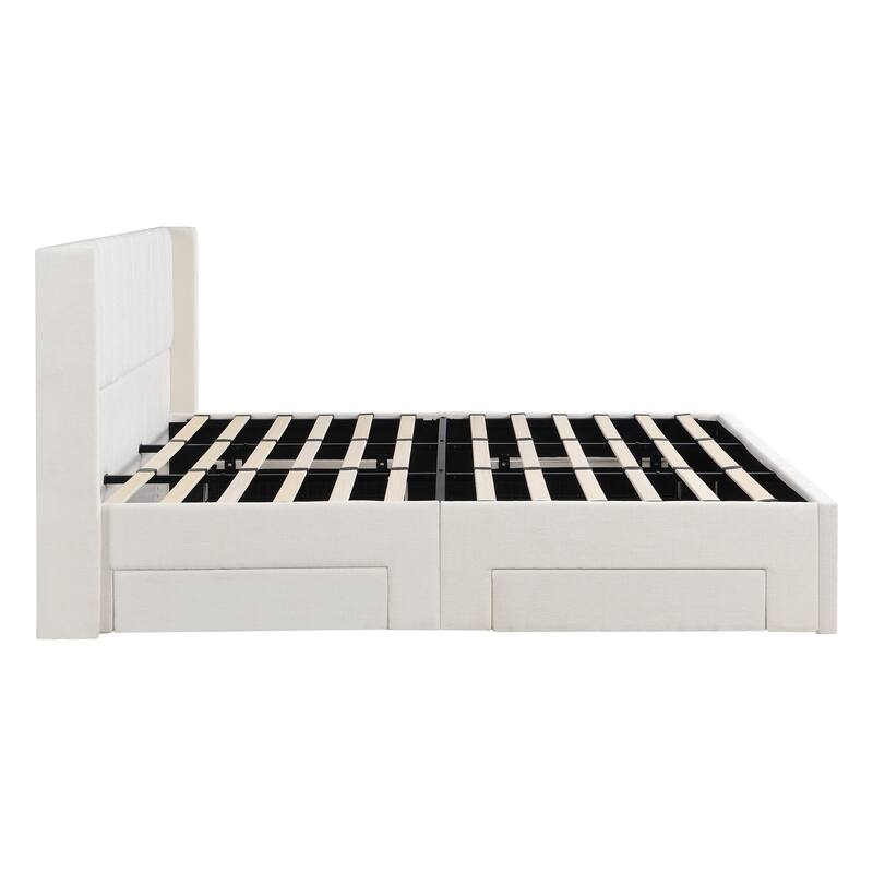 Christopher Knight Home - Modern Upholstered Storage Bed with Drawers and Vertical Headboard