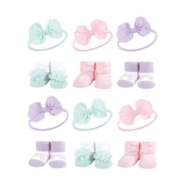 slide 1 of 1, Hudson Baby Infant Girl 12Pc Headband and Socks Giftset, Purple Mint, One Size - Purple Mint Purple Mint - One Size