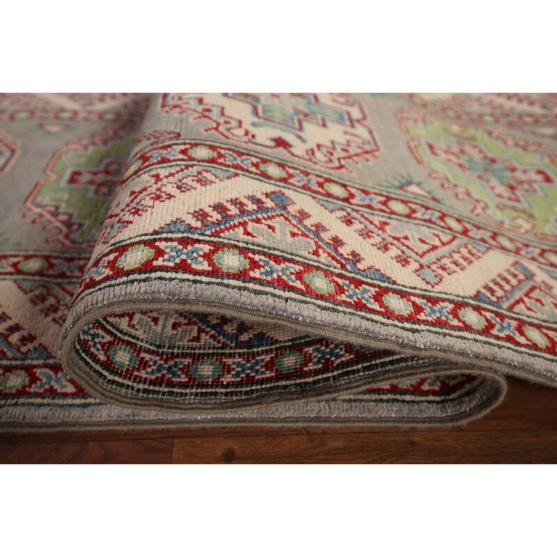 Gray Kazak Oriental Runner Rug Hand-Knotted Hallway Wool Carpet - 2'6" x 20'0"