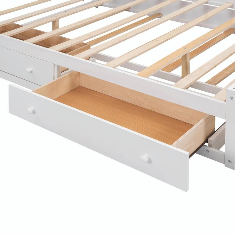 Wooden Bed with Built-in Cabinet, Shelf, and Sockets