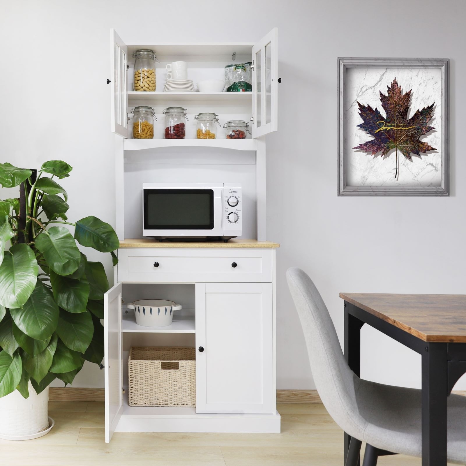 VEIKOUS White Kitchen Pantry Cabinet Storage with Adjustable