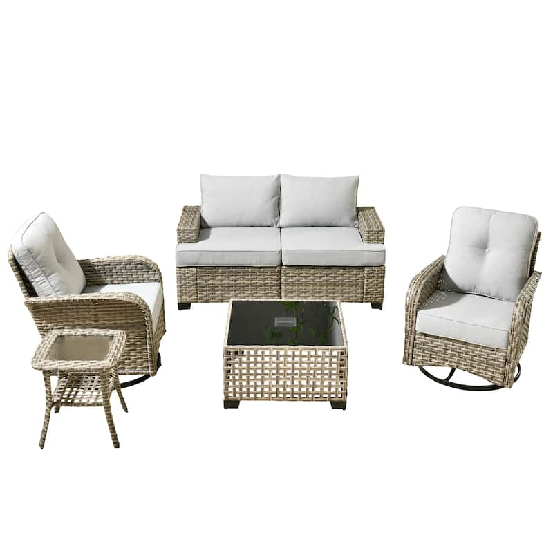 HOOOWOOO 6-piece Wicker Patio Outdoor Seating Swivel Chair Set