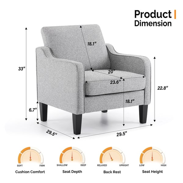 dimension image slide 5 of 19, VINGLI Mid Century Modern Fabric Accent Chair