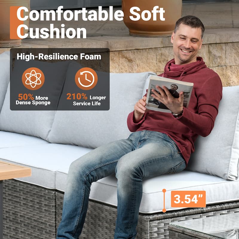 OVIOS 7-Piece Low Profile Deep Seat Wicker Outdoor Patio Furniture Set