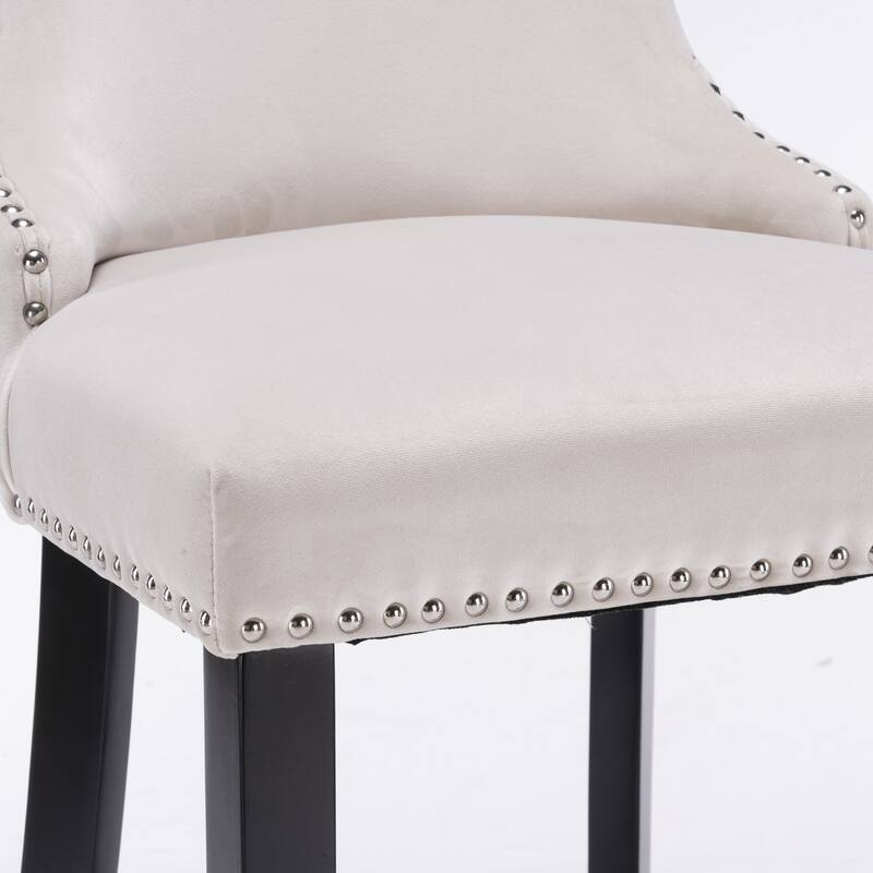 Velvet Wingback Bar Stools Set of 2, Button Tufted Dining Chairs with Footrest, Upholstered Counter Stools with Wooden Legs