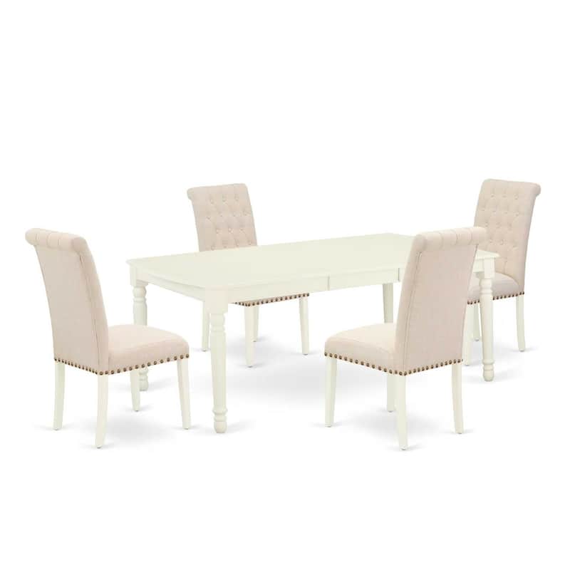 5-Piece Dining Set - Rectangle Table & 4 Parson Chairs - Linen White & Beige