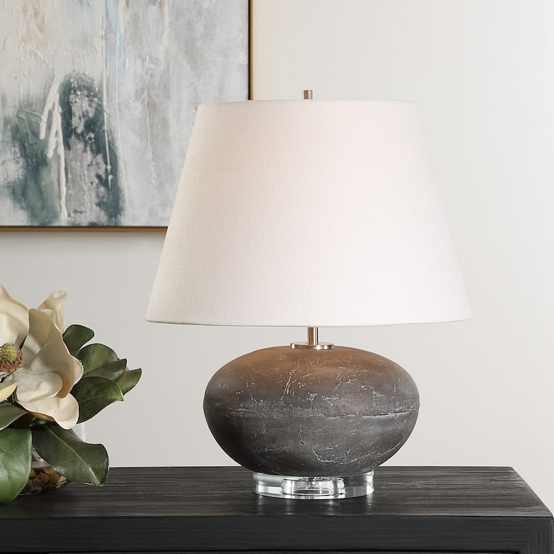 Stone Table Lamp with Tapered Shade - 18.75" - Black