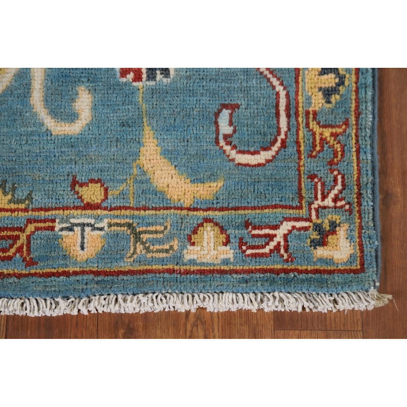 Light Blue Oushak Runner Rug Handmade Transitional Wool Carpet - 2'9" x 9'9"