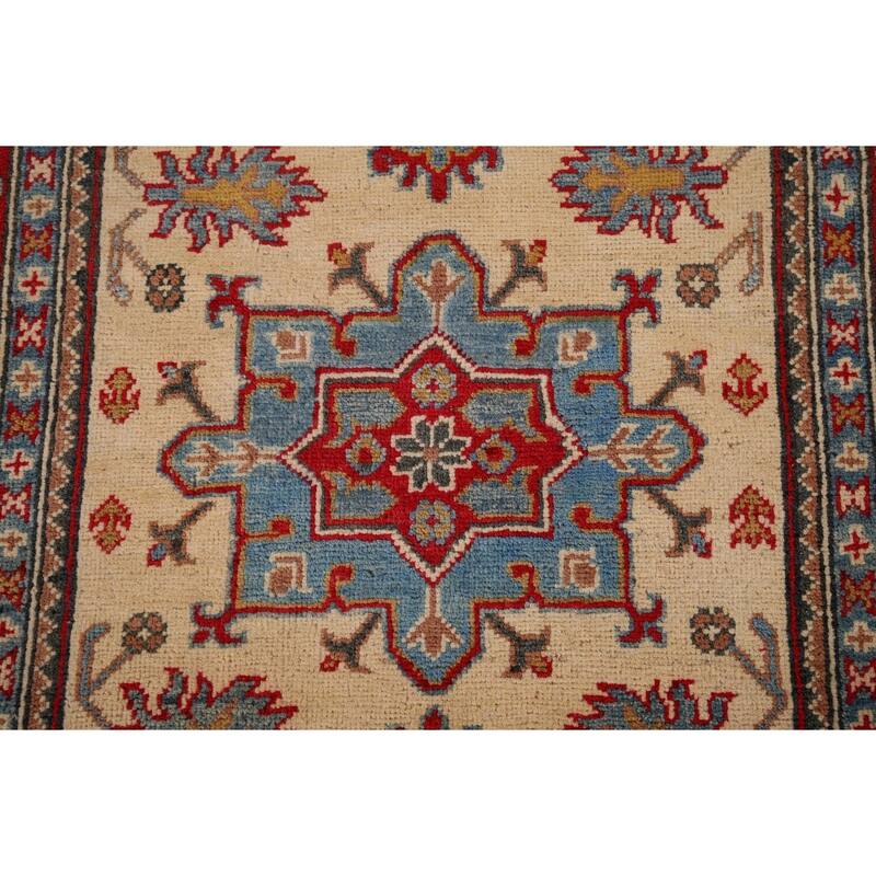 Traditional Kazak Oriental Foyer Rug Handmade Beige Wool Carpet - 3'3" x 4'11"