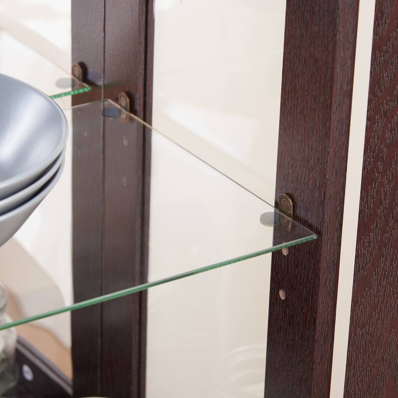 Elegant Glass Display Cabinet with Adjustable Shelves, 2 Doors, 1 Drawer & Built-in Lighting for Showcasing Collectibles