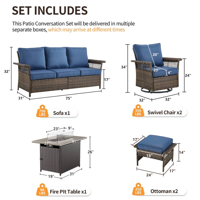 Pocassy 41 in Fire Pit Table with Patio Sofa Chair Funiture