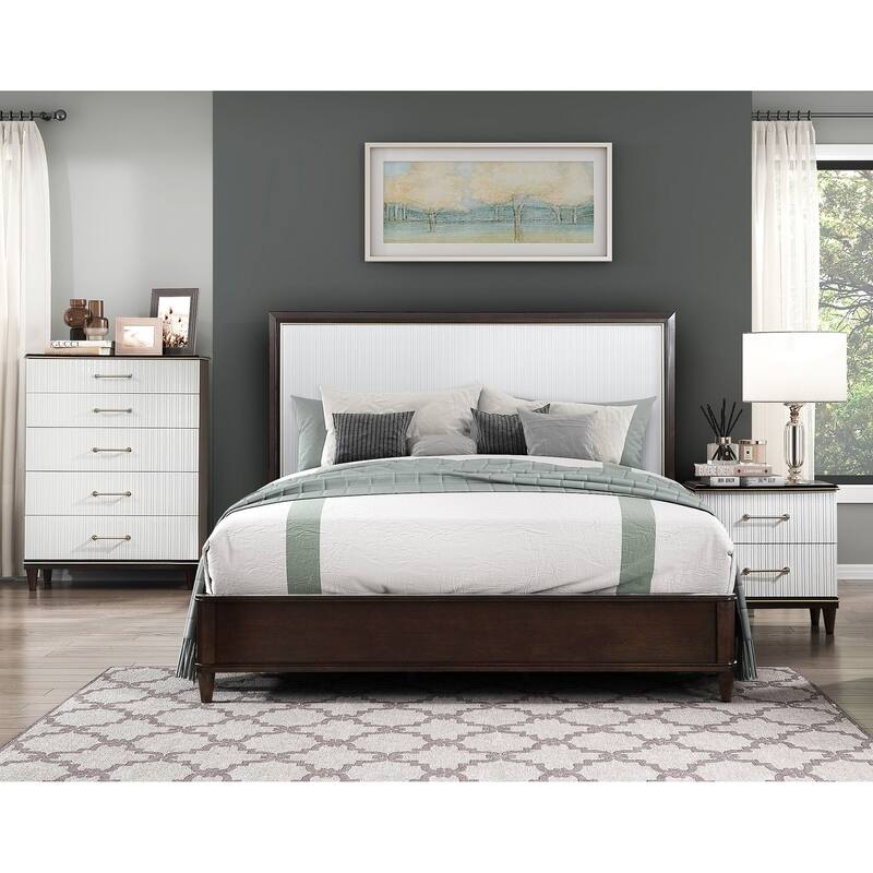 White and Cherry Finish 3pc Bedroom Set Bed Chest Nightstand