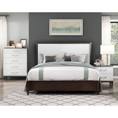 White and Cherry Finish 3pc Bedroom Set Bed Chest Nightstand