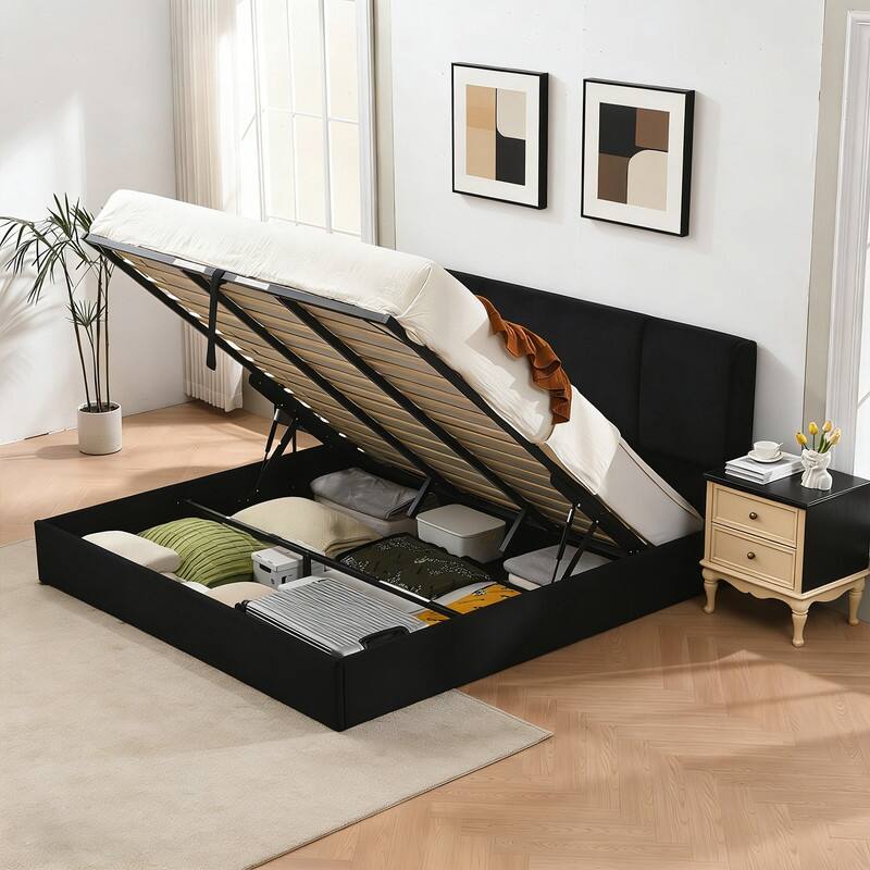 Modern Minimalist Upholstered Storage Bed with Lift-Up Platform