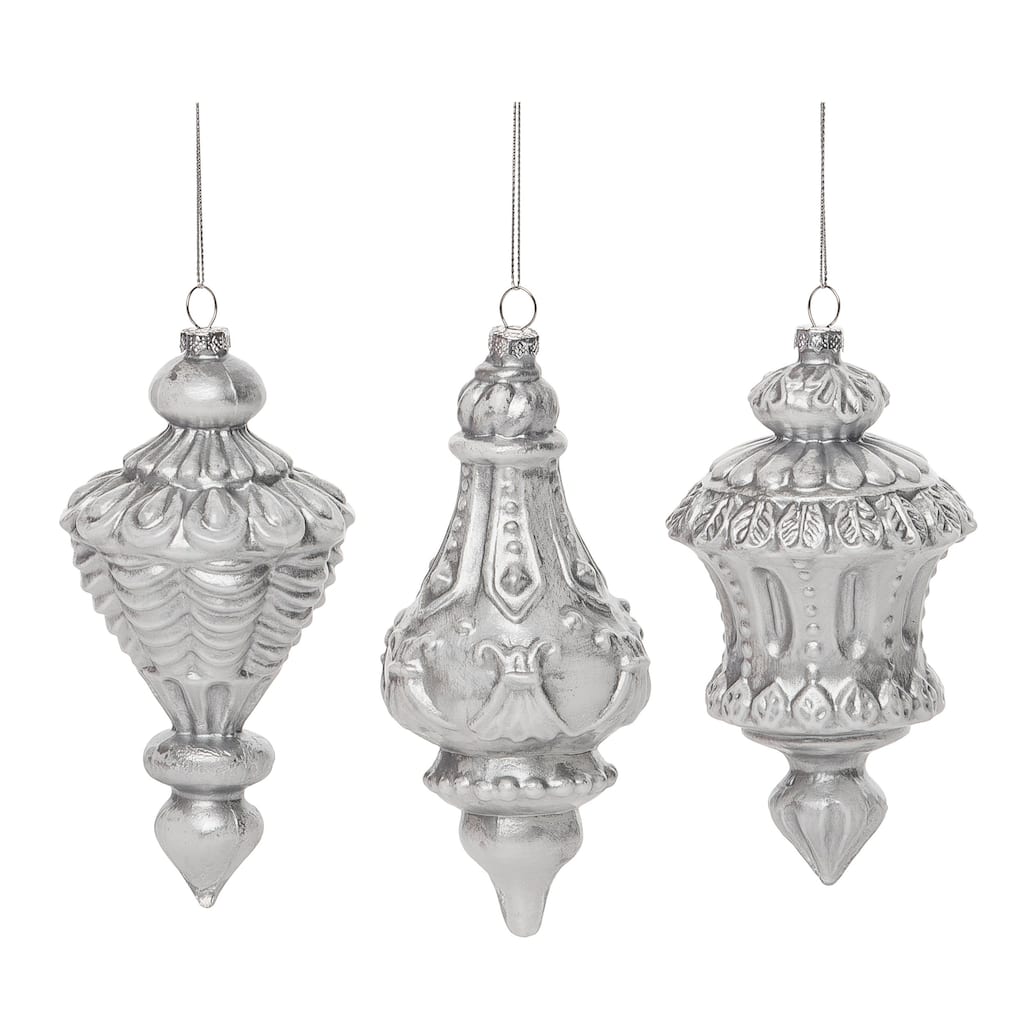 Transpac Glass 6.25 in. Silver Christmas Ornament Set of 3