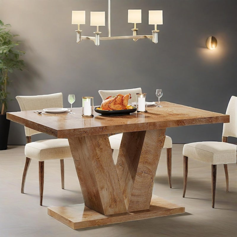 Oak Wood Farmhouse Dining Table for 4 to 6 People Rectangular Kitchen and Living Room Table - 47.2" W x 31.5" D x 29.9" H