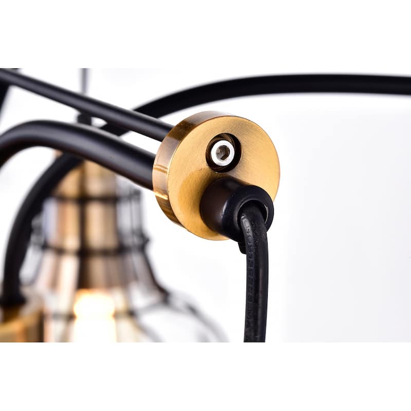 Black and Antique Gold 5-Light Chandelier with Clear Glass Shade