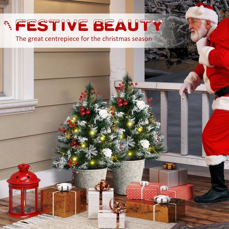 Pre Lit Artificial Christmas Trees with Snow Tips Pine Cones Berries and Ornaments Warm White LED Lights 8 Modes