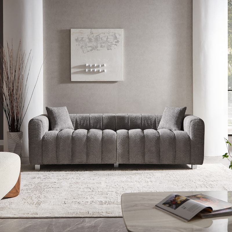 Modern Bubble Upholstered Couch Sofa with Metal Base Legs and 2 Pillows for Living Room and Guest Room - Gray
