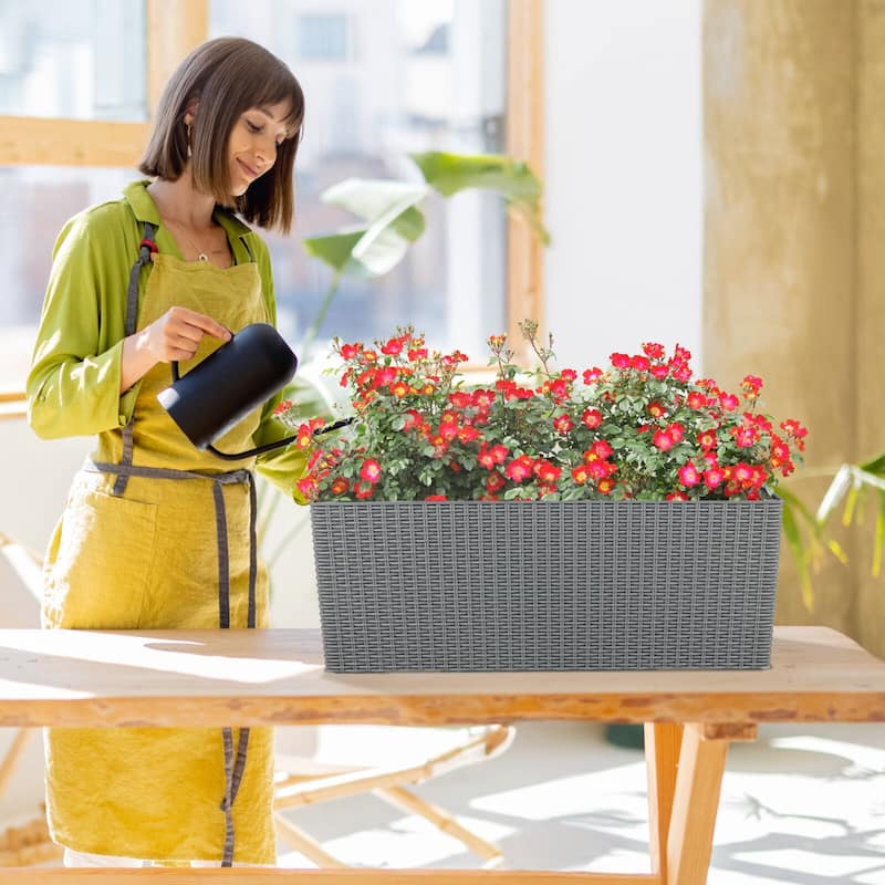 Aoodor 4Pcs 19.5" Rectangular Window/Railing Planter Box, Self Watering Planter for Balcony Porch Fence Patio - 19.5''×7.2''