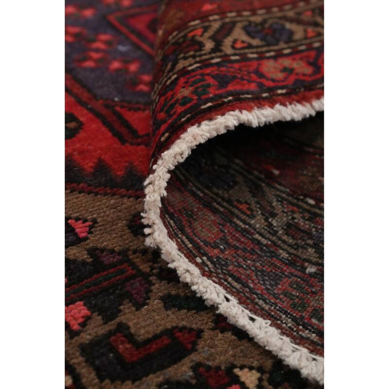 Hand Knotted Oriental 100% Wool Carpet Traditional Geometric Red Hamedan Area Rug - 5' 3'' X 3' 4''