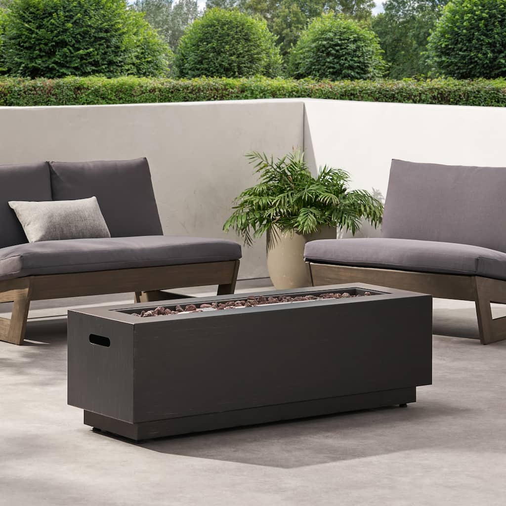 48 in. W x 15 in. H Iron Square Propane Gas Burning Outdoor Fire Pit in Brown