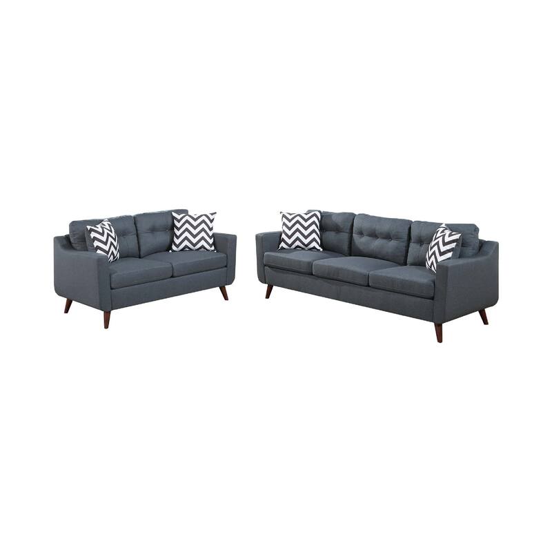 Roli 2pc Sofa and Loveseat Set, 4 Throw Pillows, Soft Blue Polyfiber