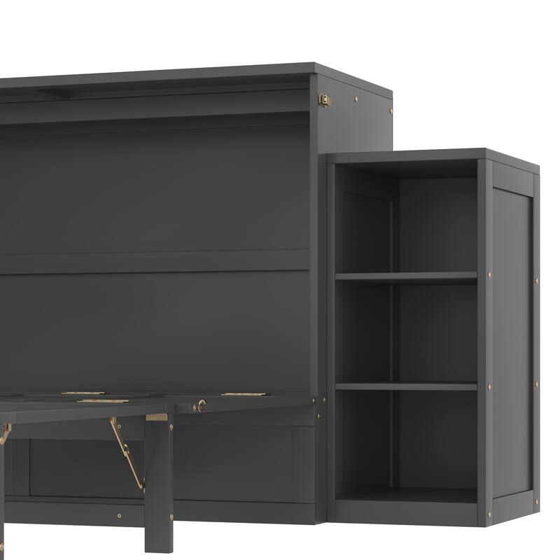 Roomfitters Murphy Bed with Storage Drawers and Shelves, Solid Wood Wall Bed Cabinet