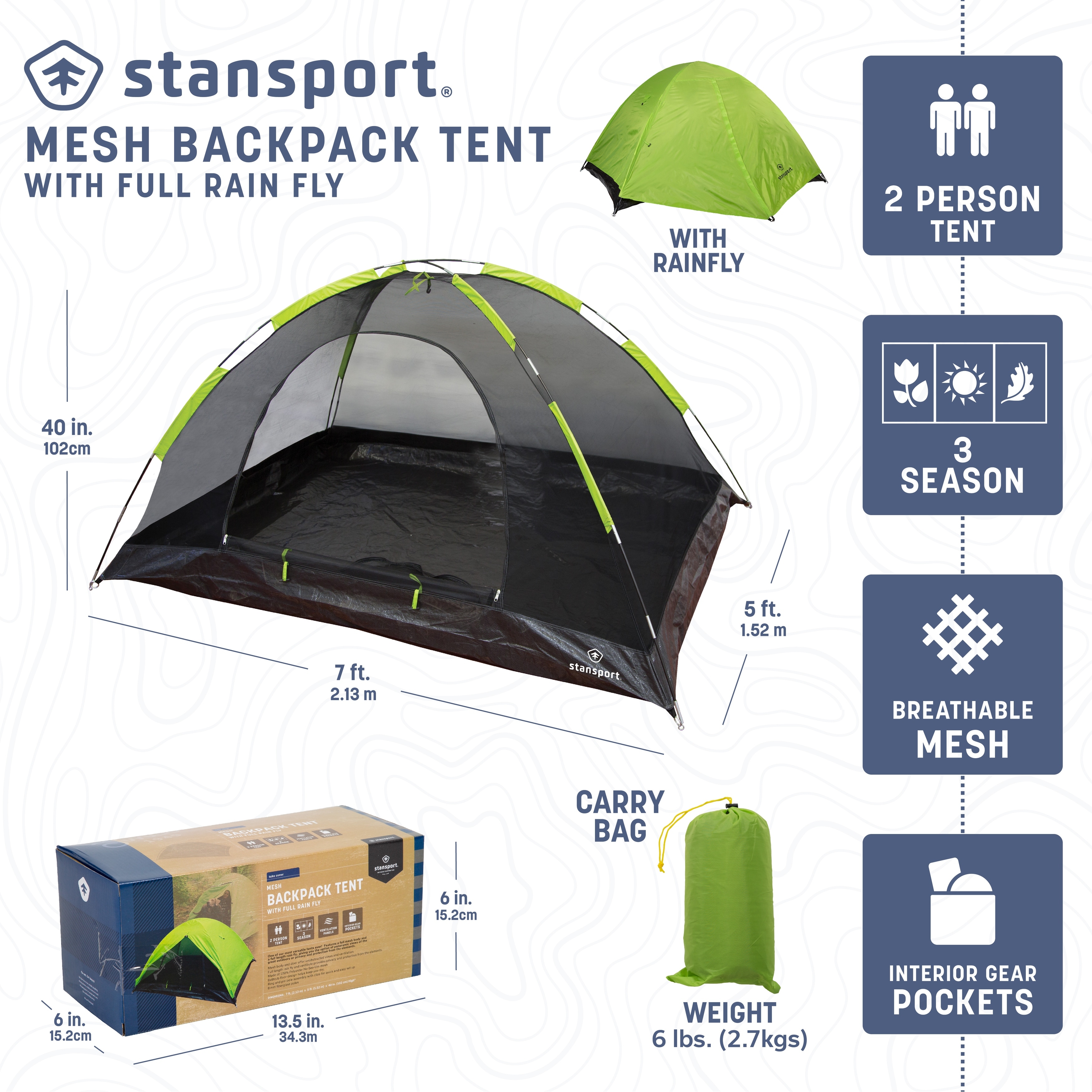 Stansport Starlite I Mesh Backpack Tent with Full Rain Fly 7