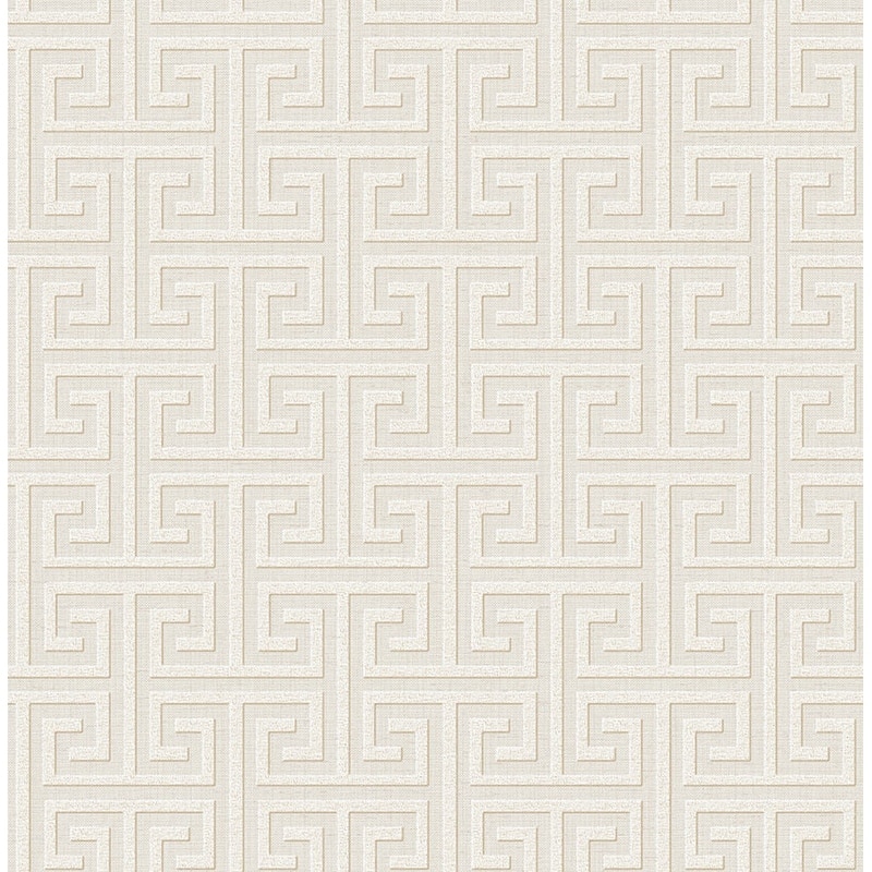 Seabrook Designs New York Greek Key Unpasted Wallpaper - 20.5 in. W x 33 ft. L - Barely Beige