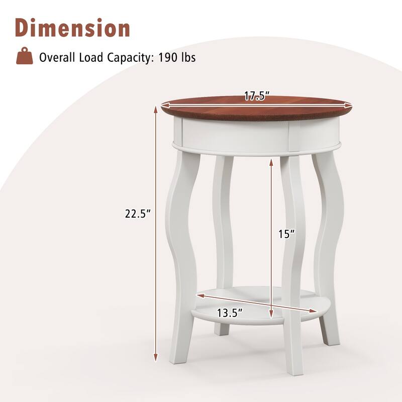 Gymax 2-Tier Side Table w/ Storage Wooden Nightstand & Shelf & Solid
