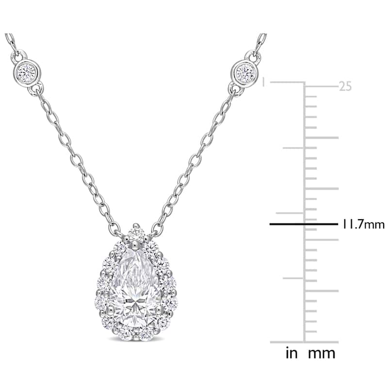 Miadora 1 1/2ct DEW Pear-cut Moissanite Teardrop Halo Station Necklace in Sterling Silver