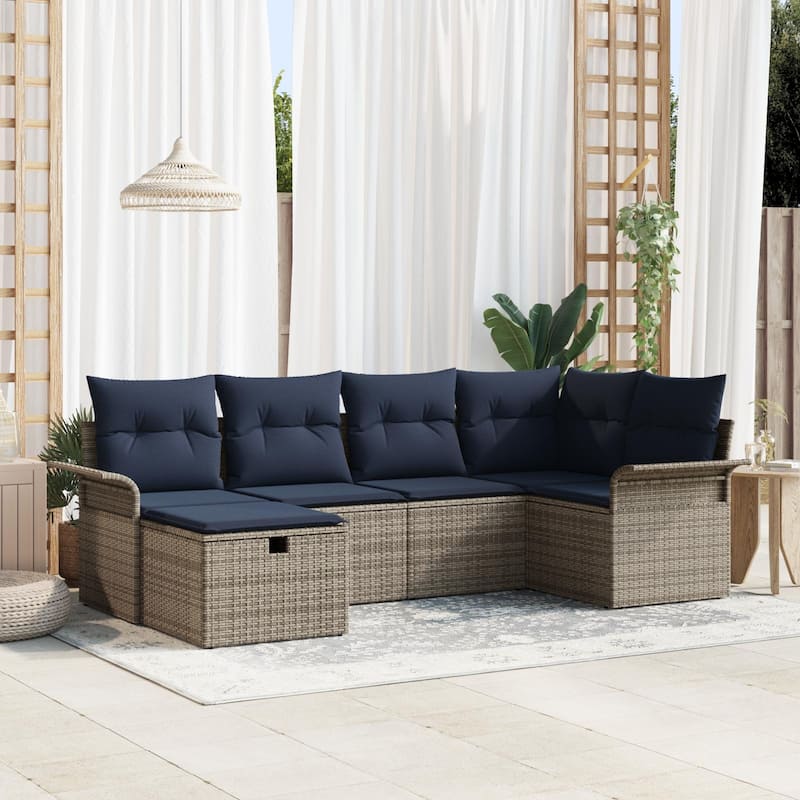 vidaXL 6/7 Piece Garden Sofa Set with Cushions - 95.5×52.2×27.2 - Grey and Navy Blue